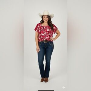 Como Blu Floral Blouse women’s plus size 2XL top pink shirt sleeve new casual